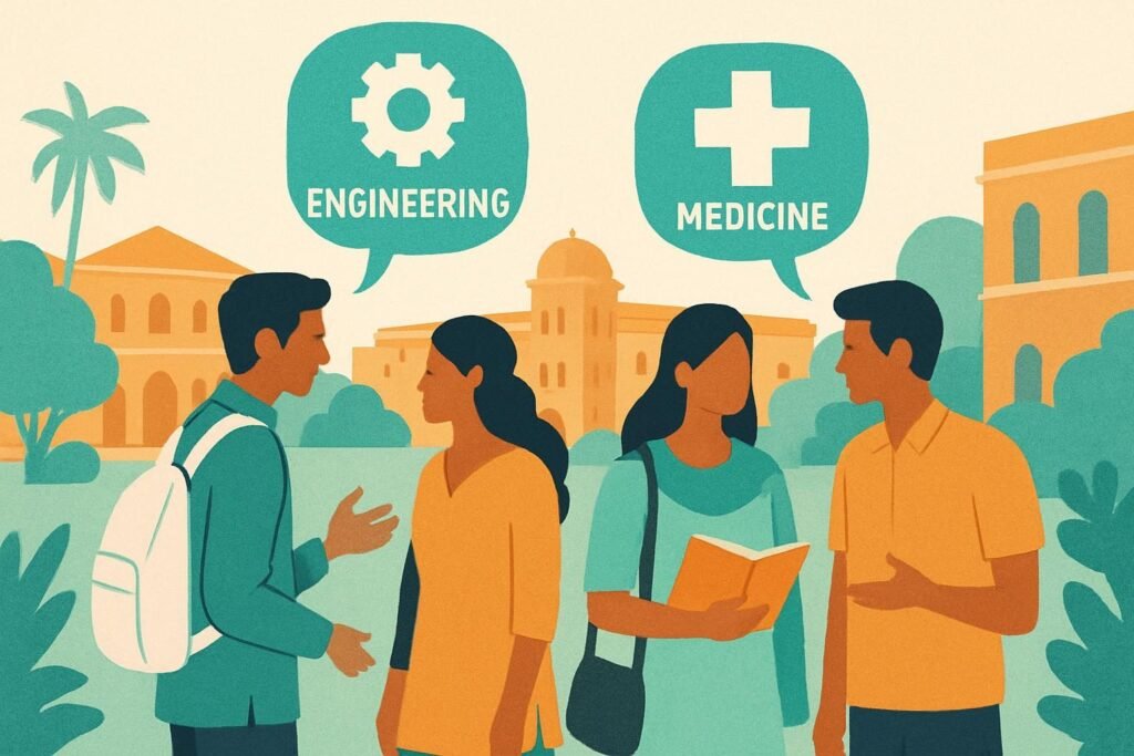 Indian students exploring the best career options after 12th science, including PCM and PCB fields.